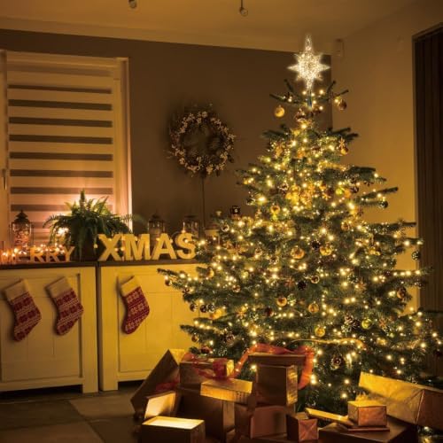 LAMPHOME 10LED Golden Bethlehem Star Tree Topper, Shiny Light Up Gold Star Treetop, Festive Christmas Tree Top Ornament for Xmas Holiday Indoor Party Home Decoration - Image 2