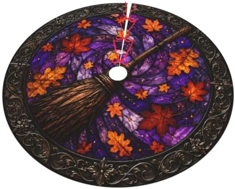 Fall Autumn Halloween Witch's Broom 30 36 48 Inch Christmas Tree Skirt Carpet Mat Funny Party Decor Supplies for Xmas Halloween Decorations Occasion - Image 2