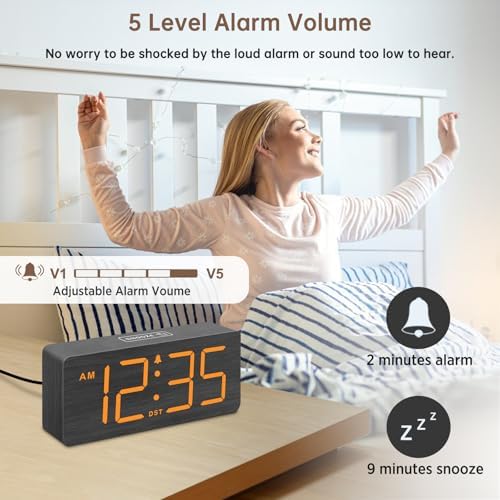 DreamSky Wooden Digital Alarm Clock for Bedroom with Large Numbers | Desk Clocks for Living Room, Loud Alarm for Heavy Sleepers with Volume Control, Dimmer, DST, Office Wood Decor (Plug-in) - Image 3