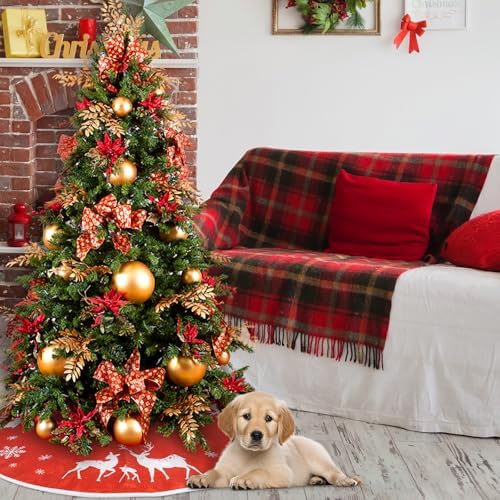 Christmas Tree Skirt Soft Reindeer Tree Skirt for Christmas Pencil Tree Winter Party Home Decoration, 36In, Red - Image 6