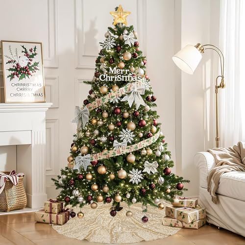 B-COOL 36inch Tree Skirt Sequin Trees Mats Christmas Champagne Pencil Tree - Image 2