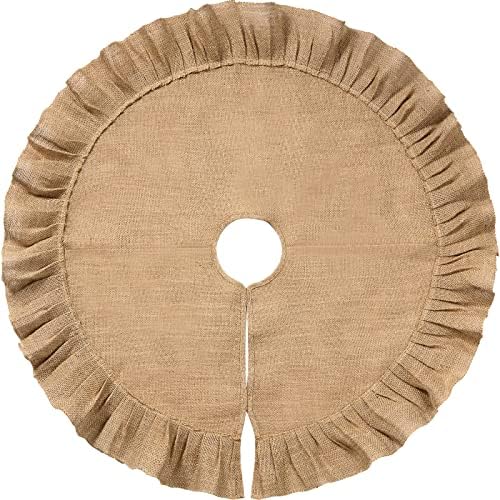 Tatuo 47 Inch Christmas Tree Skirt Decor, Ruffled Burlap Tree Skirt, Linen by Tatuo