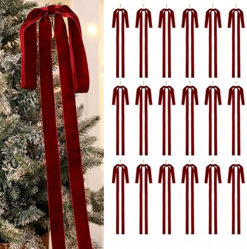 Janinka 18 Long Burgundy Christmas Velvet Bow Ornament Vintage Tree Decor by Janinka