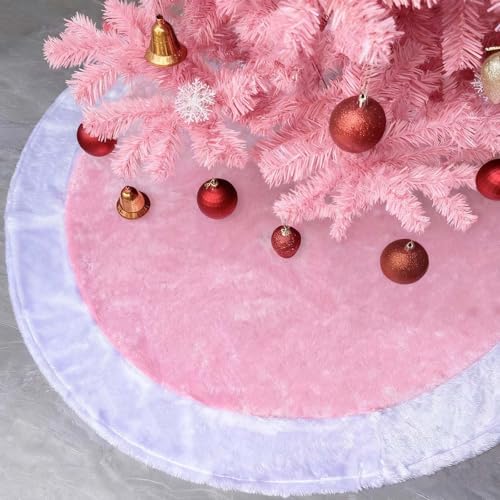 48 Inch Pink Tree Skirt Faux Fur Pastel Christmas Tree Skirt Light Pink and White Soft Fluffy Plush Xmas Skirts Mat for Pastel Christmas Decor New Year Holiday Home Ornaments Decorations by Unknown