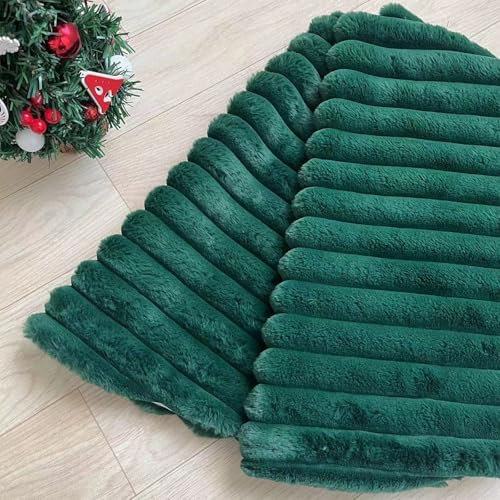 Christmas Tree Skirt Green Plush 30 inch Faux Fur Xmas Tree Skirt Soft Plush Stripe Textured Pattern for Holiday Party Christmas Tree Decorations - Image 4