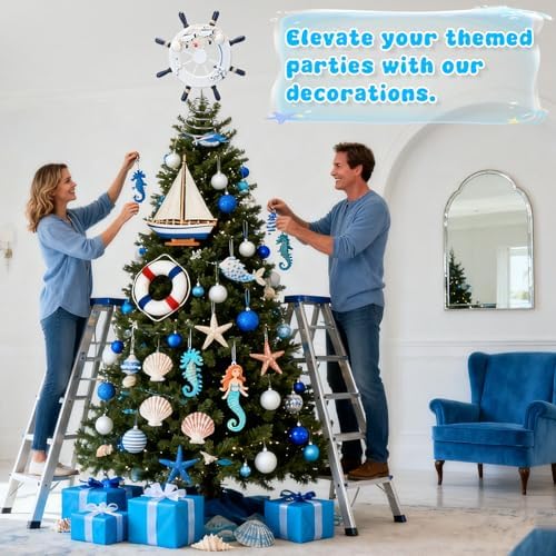 Natural Coastal Tree Topper Decoration, 12 Inch Beach Nautical Ship Wheel Christmas Tree Topper Ornaments for Summer Sea Beach Themed Party Decor Home Office - Image 5