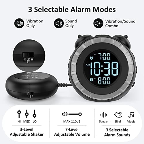uscce Loud Dual Alarm Clock with Powerful Adjustable Bed Shaker | Vibrating Alarm Clock for Heavy Sleepers or Hearing Impaired - Easy to Set Alarm Clock with 0-100% Dimmer & Battery Backup - Image 5