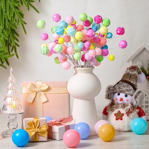 Janinka 8 Pcs Christmas Picks Pastel Christmas Candy Decorations Lollipop Macaron Xmas Tree Picks Xmas Tree Topper Glowing Fur Ball for Vase Fillers DIY Crafts Displays Home New Year - Image 6