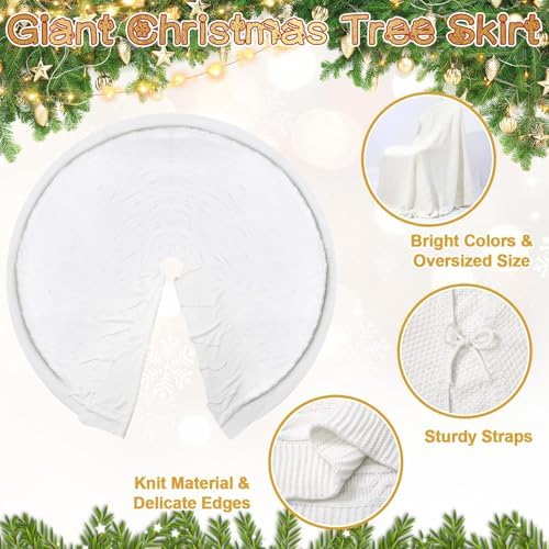 72 Inch Christmas Tree Skirt Extra Large White Chunky Xmas Knitted Tree Skirt Giant Cable Knit Thick Rustic Farmhouse Xmas Ornaments for Home Merry Christmas Holiday Winter Party Decorations - Image 3