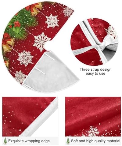 Bells Snowflake Red Christmas Tree Skirt Large Xmas Tree Skirts Decorations 48 in Burlap Tree Mat Cover for 4 ft Trees Holiday Party - Image 3