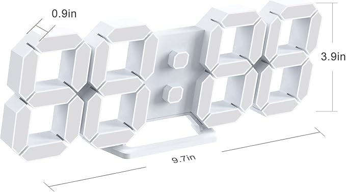 Deeyaple LED Clock, 3D Digital Wall & Desk Alarm Clock with Snooze, Dimmable Display, Time Memory, 12/24H Date & Temperature, Remote Control Night Light for Bedroom, Office, Kitchen, Home (White)
