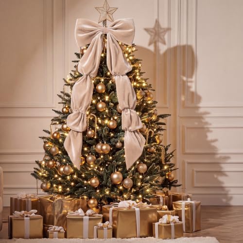 Knitgrip Extra Large Velvet Christmas Tree Topper Bow, Champagne, 71 Inch - Image 4
