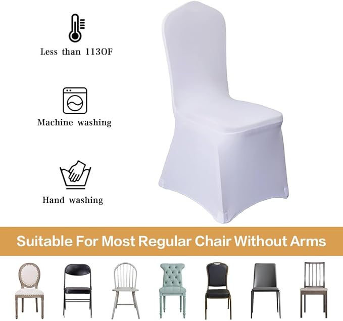 100 Pcs White Washable Removable Universal for Wedding Party Dining Banquet Polyester Spandex Stretch Slipcovers Chair Covers