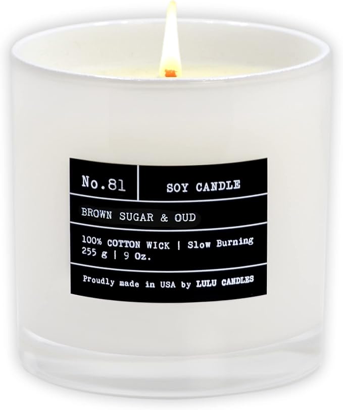 Lulu Candles | Brown Sugar & Oud | Luxury Scented Soy Jar Candle | Hand Poured in The USA | Highly Scented & Long Lasting- 9 Oz.