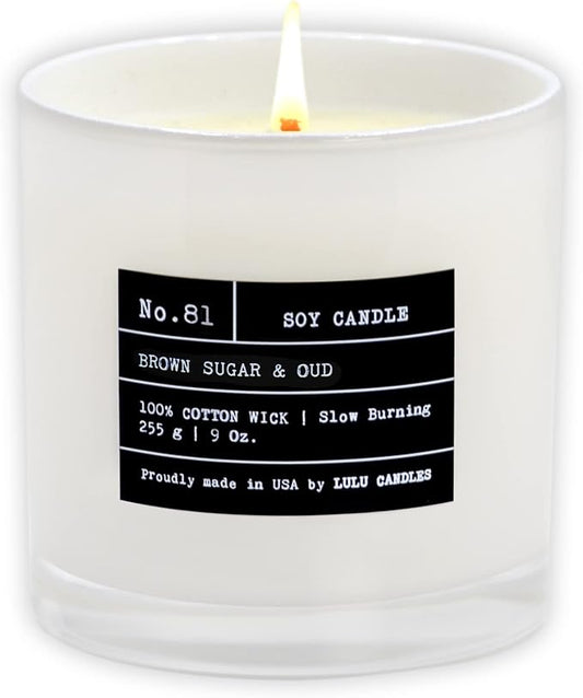 Lulu Candles | Brown Sugar & Oud | Luxury Scented Soy Jar Candle | Hand Poured in The USA | Highly Scented & Long Lasting- 9 Oz.