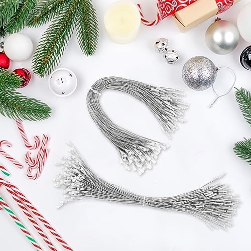 CCINEE 200 Pcs 7.9" Inch Christmas Ornaments String Hanger,Precut Ribbon Hook Metallic Sliver Ornament String with Snap Fastener for Christmas Holiday Ornaments Hanging Decoration - Image 6