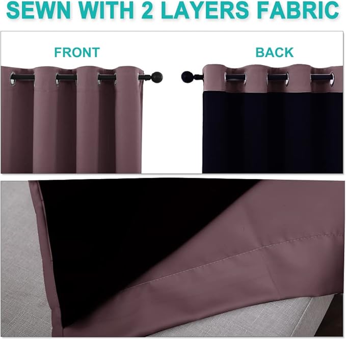 NICETOWN Dry Rose Blackout Curtains 80 inches Long, Full Light Blocking Drapes with Black Liner for Nursery, Thermal Insulated Draperies for Hall, Villa (2 Pieces, 42" Wide Each Panel, Dry Rose)