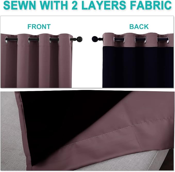 NICETOWN Dry Rose Blackout Curtains 84 inches Long, Full Light Blocking Drapes with Black Liner for Nursery, Noise Reducing Thermal Insulated Draperies for Doorway (2 Pieces, 37" Wide Each Panel)