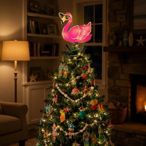 10 x 7.7 Inch Wooden Pink Flamingo Lighted Summer Tree Topper - Image 5