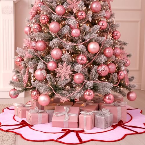 Soulchen Red Velvet Bow Pink Christmas Tree Skirt 36 Inches - Image 6