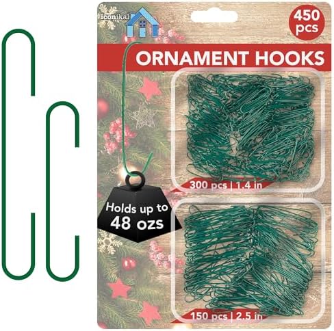 Iconikal 450 Pack Heavy Duty Green Christmas Tree Ornament Hooks 1.4 & 2.5" by Iconikal