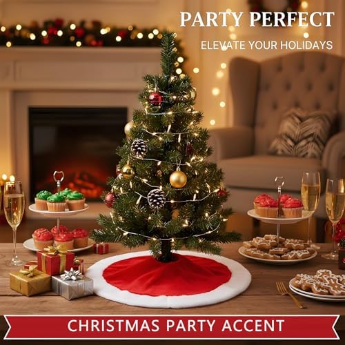 Small Christmas Tree Skirt, 11inch Red Plush Tree Skirt for Mini Christmas Tree Above the Fireplace, Table Candlestick Decorations, New Year Holiday Ornaments - Image 5