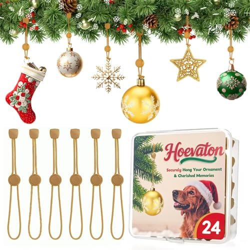 24 PCS Adjustable Christmas Ornament Hooks, Hoevaton Non-Slip Hanger Hooks for Hanging Small & Large Heavy Ornaments, Xmas Ornament Hanging Hooks for Holiday Tree Decorations (Gold, 24 Count) by Unknown