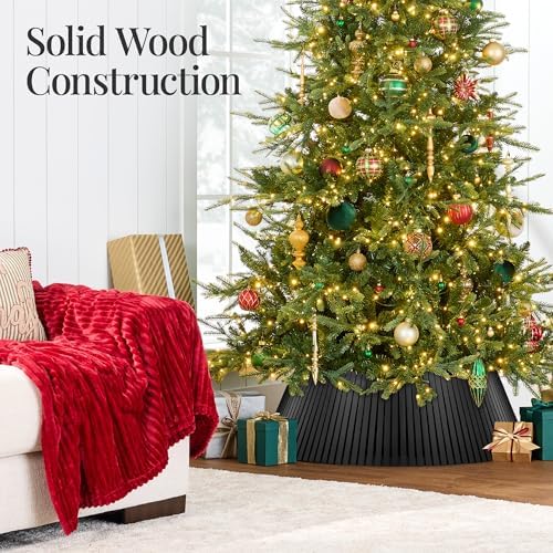 Best Choice Products Christmas Tree Collar, Solid Wood Slatted Tree Skirt Holiday Accessory for Home - Black - Image 5