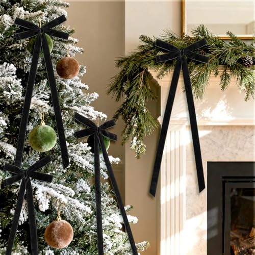 10 Pcs Black Velvet Bows 22"x8" Pre-Tied Christmas Ornaments - Image 4