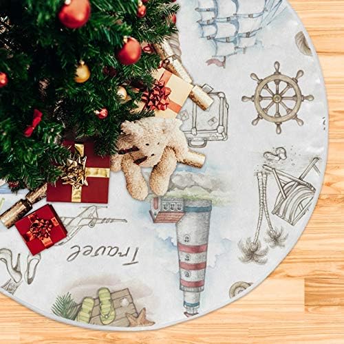 Blueangle 47.2Inch Travel Landscape Pattern Christmas Tree Skirt Large Round Tree Skirt Polyester Christmas Tree Skirt Christmas Decorations - Image 5