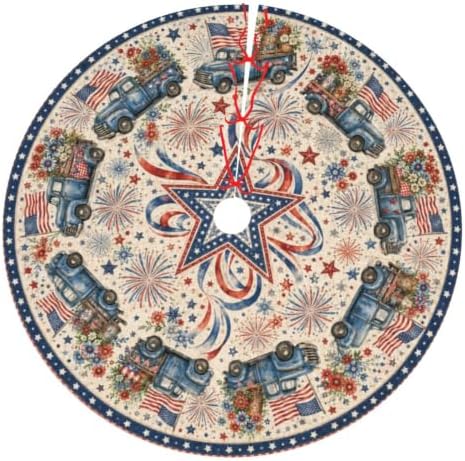 4th of July Truck Christmas Tree Skirt Tree Mat for Xmas Holiday Party Decorations Indoor Outdoor 36 Inch by Unknown