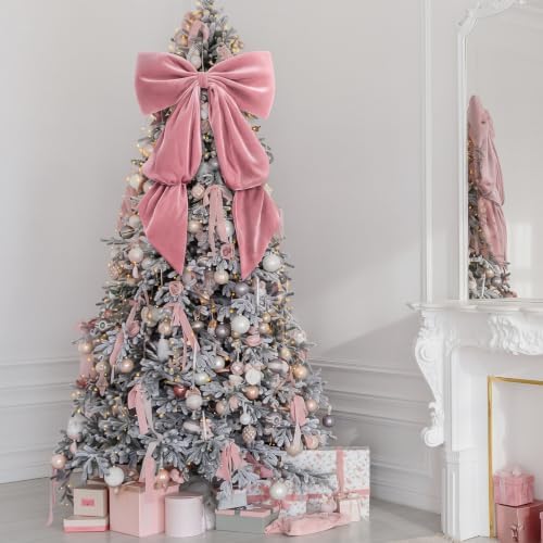 Knitgrip Extra Large Velvet Christmas Tree Topper Bow, Pink, 47 Inch - Image 4