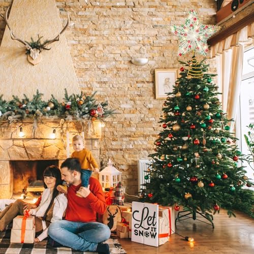 Whaline Christmas Star Tree Topper Gold 3D Star Tree Top with LED Lights Battery Powered Treetop Ornament for Xmas Winter Party Favor Indoor Outdoor Decor - Image 6