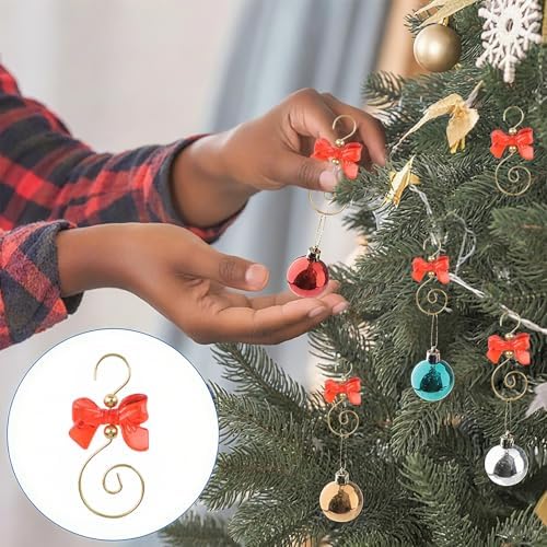 INCREWAY 30 Pcs Red Bow Ornament Hook Christmas Ornament Hook S-Shaped Hanger Crystal Jeweled Swirl for Crafts Xmas Decoration (Golden) - Image 6