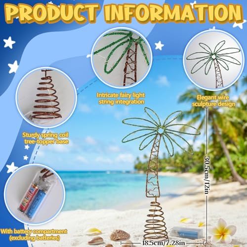12" Metal Palm Coconut Summer Tree Topper Decor with LED Lights - Image 2