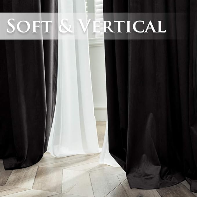 StangH 90 inches Luxury Black Velvet Curtains Blackout Backdrops for Theater, Solid Thermal Insulated French Door Curtains Privacy Protection for Living Room/Office, W62 x L90, 2 Panels