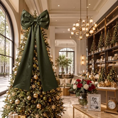 Daifunli 20 x 47 in Giant Satin Bow Christmas Tree Topper,Olive Green - Image 5
