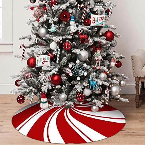 36 Inch Red Swirl Christmas Tree Skirt Sweet Candy Cane Red and White Ornaments Home Party Decoration - Image 3