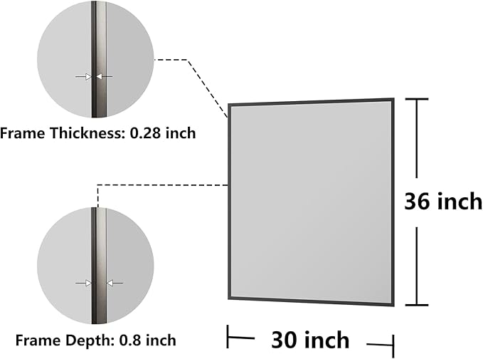 Koonmi Bathroom Mirror for Wall, 30"x36" Black Bathroom Mirror for Over Sink, Shatterproof Tempered Glass Vanity Mirror with Anti-Rust Aluminum Alloy Frame, Hang Horizontally or Vertically