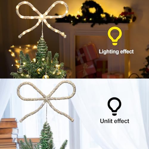 Retisee 9.8 Inch LED Bow Tree Topper Rhinestone Christmas Decor,Gold - Image 4