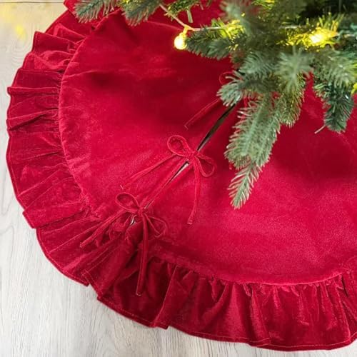 60 Inch Large Christmas Tree Skirt, Red Velvet with Ruffled Edge for Big Trees Decorations for Home Party Festival - Image 2