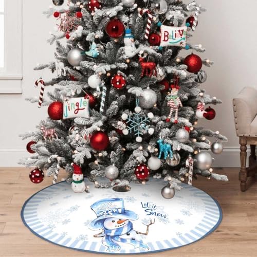 Christmas Tree Skirt 48 Inch Blue Snowman Decorations for Christmas Tree - Image 4
