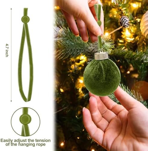 Daifunli 100 Pcs Christmas Velvet Ornament Strings Adjustable Ornament Hooks Non Slip Hangers Hooks Tree for Christmas Tree Decorations(Olive Green) - Image 2