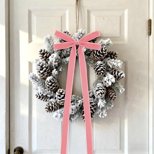 10 Pcs Dusty Pink Velvet Bows 22"x8" Pre-Tied Christmas Ornaments - Image 5