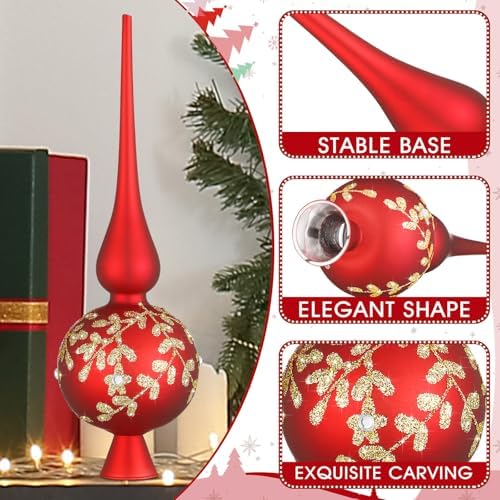 Gejoy Mercury Glass Christmas Finials Tree Topper Red Ornaments - Image 5