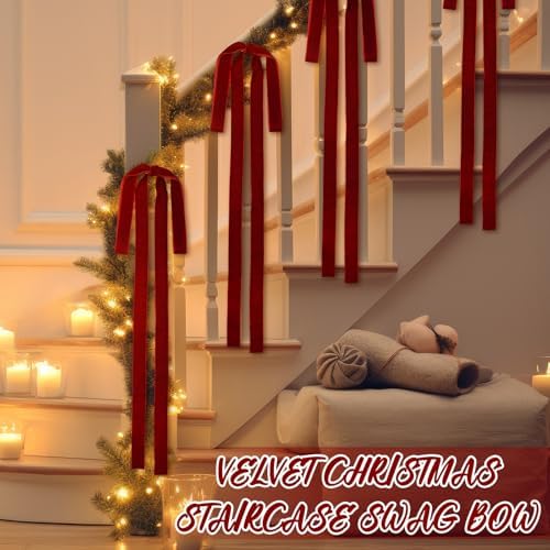 Janinka 6pcs Long Burgundy Christmas Velvet Bow Ornament Vintage Tree Decor - Image 6