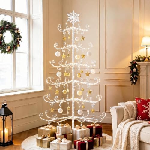 VINGLI 6ft Metal Christmas Ornament Tree Stand, Decorative Iron Display Tree w/ 192 Branches, Snowflake Topper, Ornament Display for Hanging Balls, Wrought Iron Xmas Tree Holiday Decorations, White by VINGLI