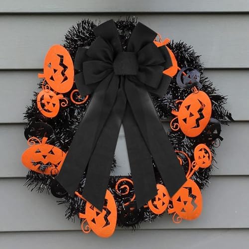 Black Large Bow for Wreath Tree Topper 11x21 Inch Linen Texture Wired Ribbon Big Bows for Front Door Halloween Farmhouse Decor Gift - Image 3