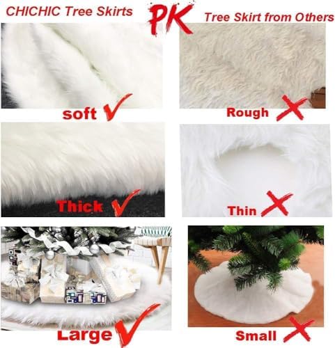 CHICHIC 48 inch Christmas Tree Skirt Faux Fur Xmas Tree Skirt Christmas Decorations Holiday Tree Ornaments Tree Decoration for Christmas Home Decorations, Xmas Party Holiday Decorations, Snow White - Image 3