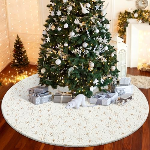 Libima Faux Fur Christmas Tree Skirt, White, 84 Inch by Libima